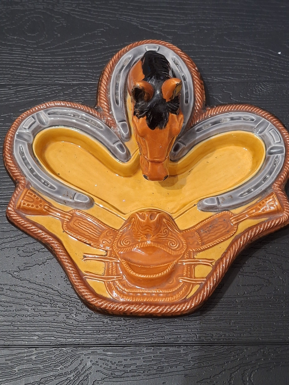 Handcrafted Orange Ceramic Horse Head Wall Accent